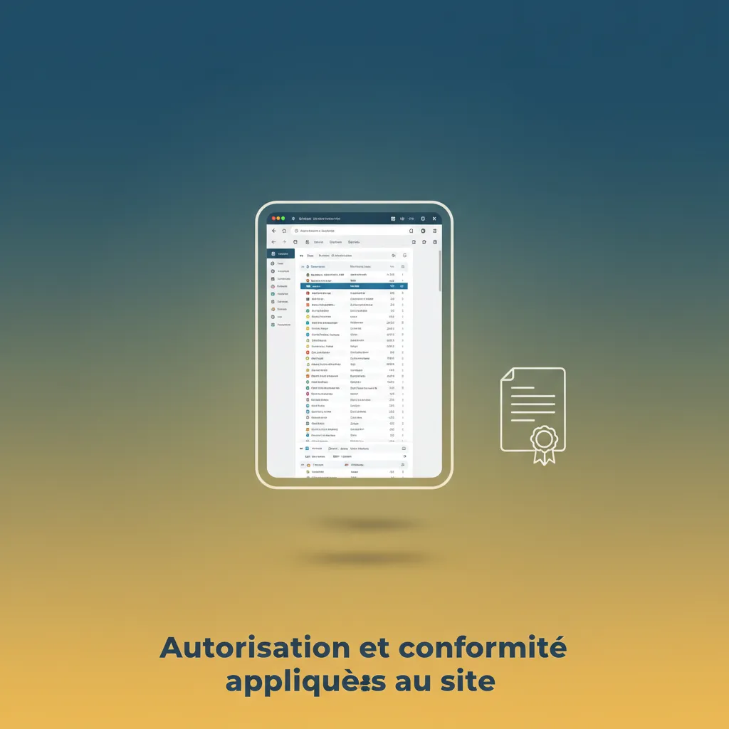 Icône de conformité et licence affichée en pied de page avec émetteur et date, KYC, auto‑exclusion, anti‑fraude.