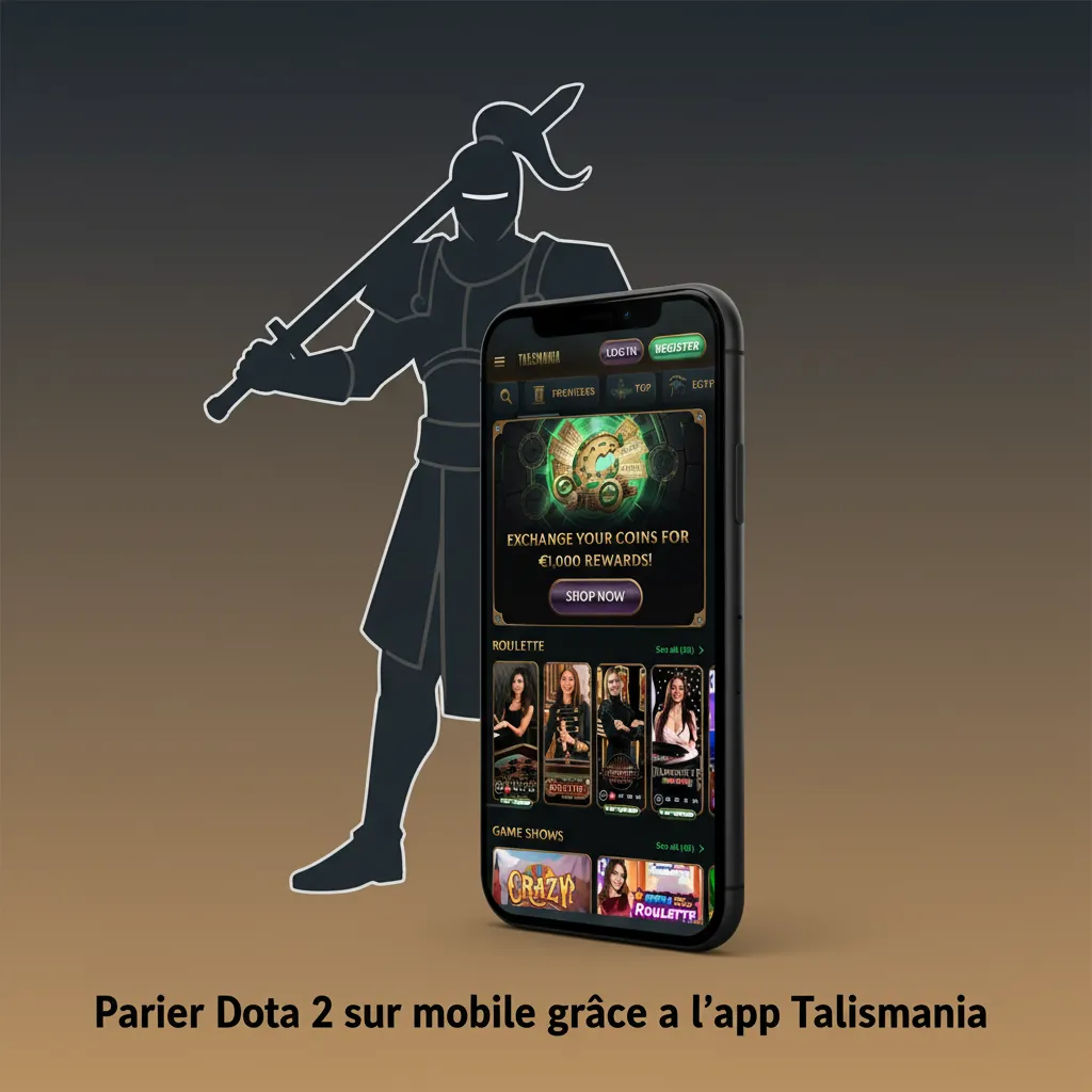 Écran mobile Talismania pour parier sur Dota 2: cotes en direct, sélection tournoi, mise et cashout.