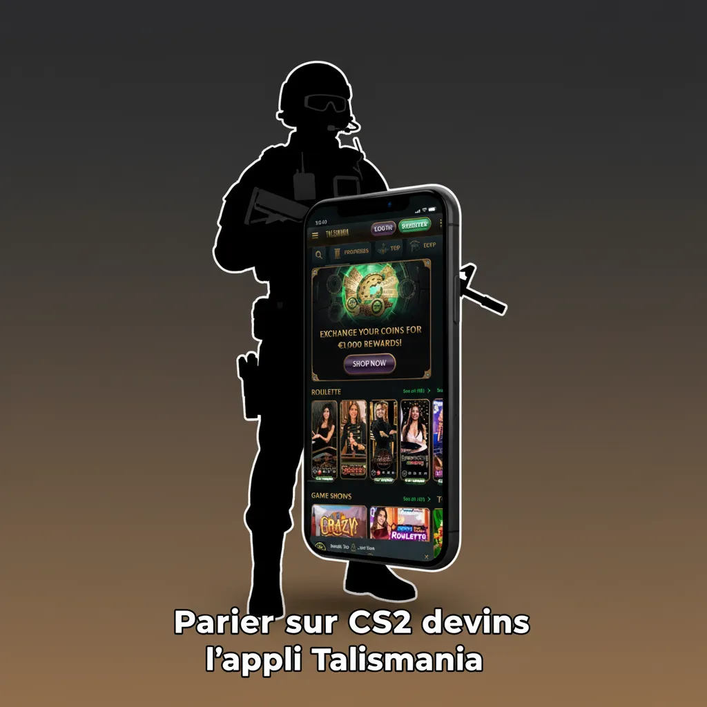 Écran de smartphone montrant l’appli Talismania pour parier sur CS2: Face ID, filtres tournois, mise, alertes de cotes