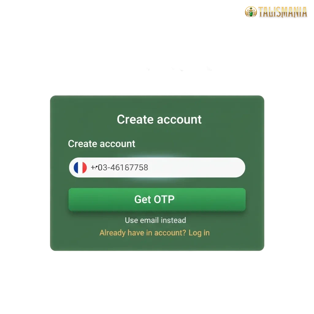 Écran web et mobile Talismania: inscription, connexion, vérification et bonus 100 % jusqu’à 500 € + 200 FS +1 Crab