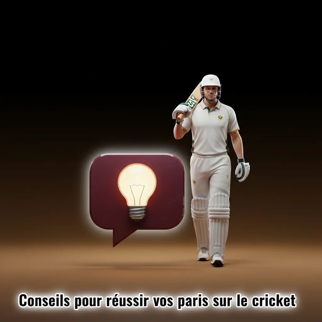 Infographie de conseils pour parier sur le cricket: forme, météo/pitch, gestion bankroll, live, cotes et outils.