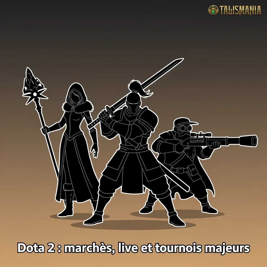 Scène Dota 2 avec interface de paris: pré-match/live, vainqueur, cartes, kills; tournois The International, Riyadh, ESL One.