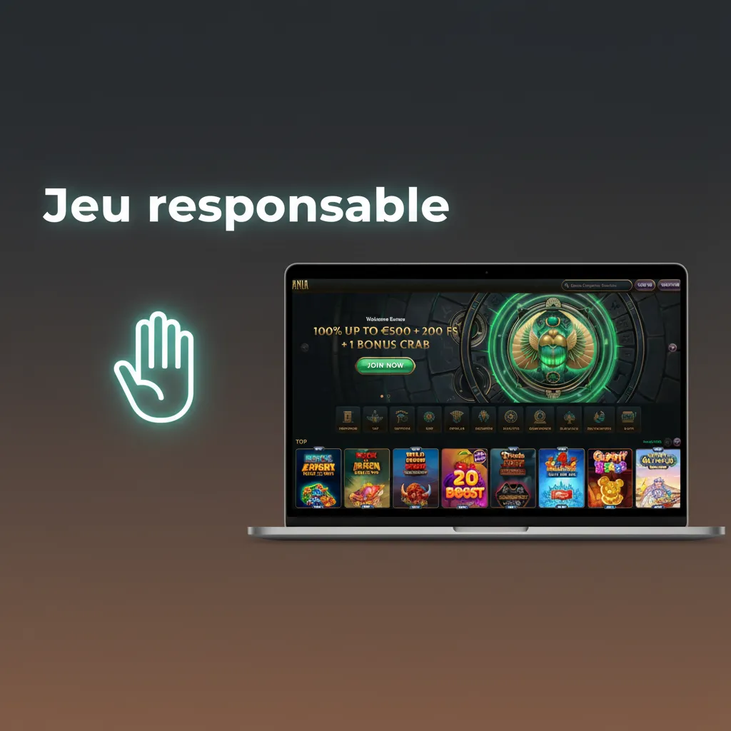 Affiche "Jeu responsable" avec conseils: limites, auto‑exclusion/time‑out, budget séparé, ne pas se refaire, aide.