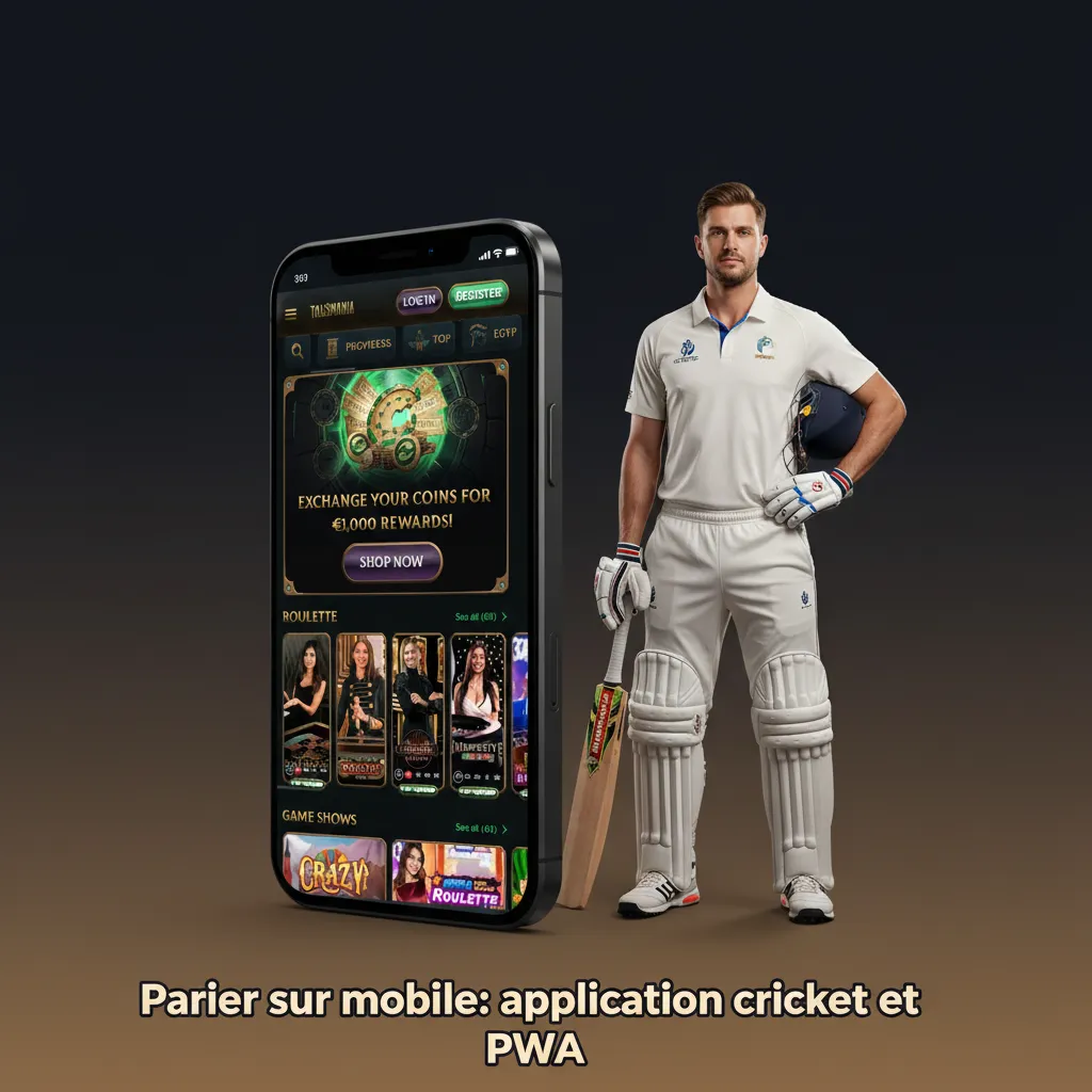 Smartphones avec appli de paris cricket: cotes en direct, Prématch/En direct, panier de paris, iOS, Android, PWA