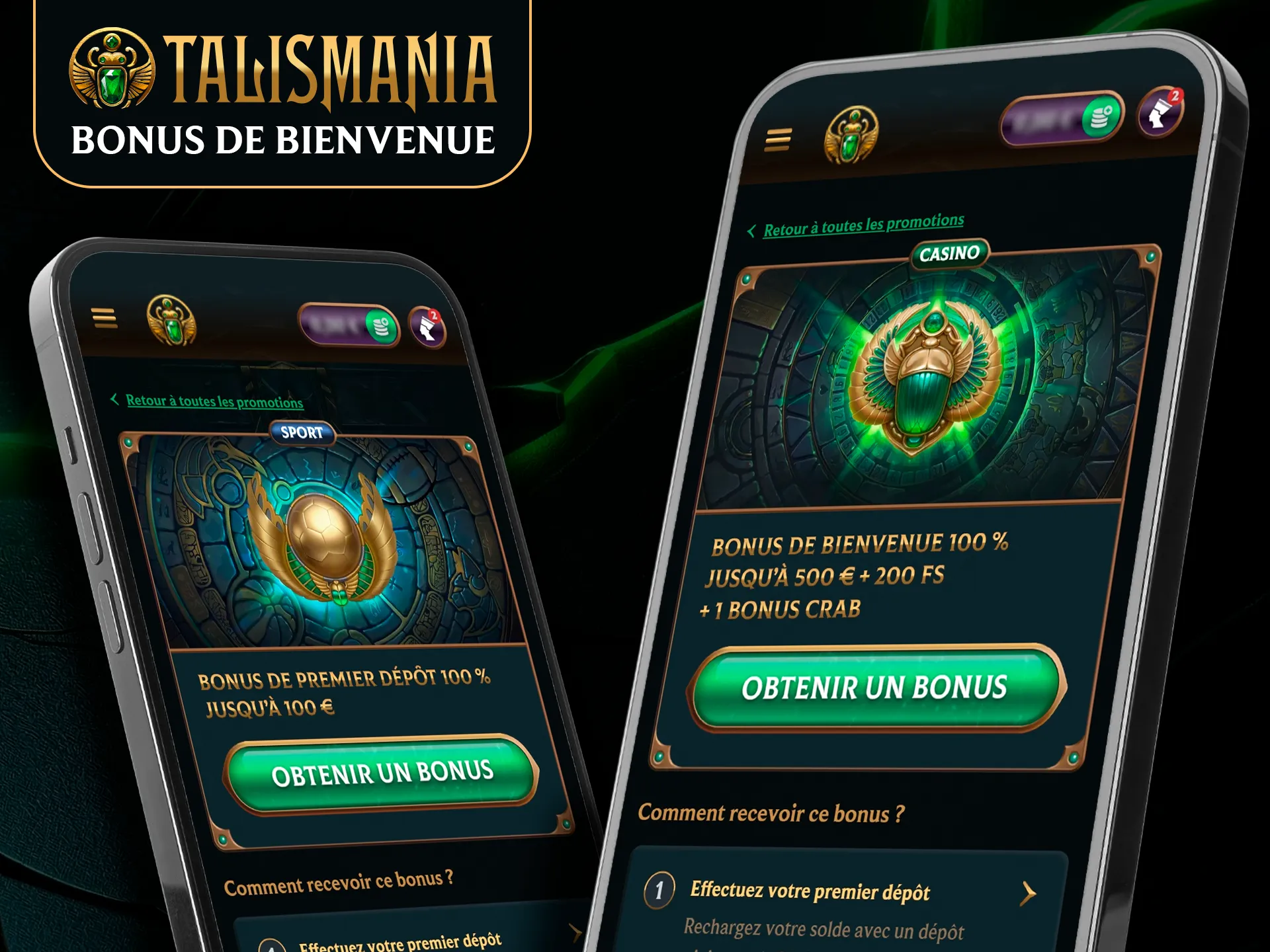 Réclamez votre bonus de bienvenue sur l'app Talismania.