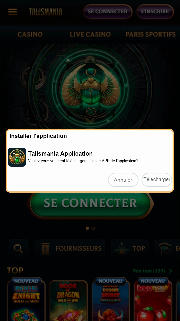 Validez le fichier d'installation mobile de Talismania.