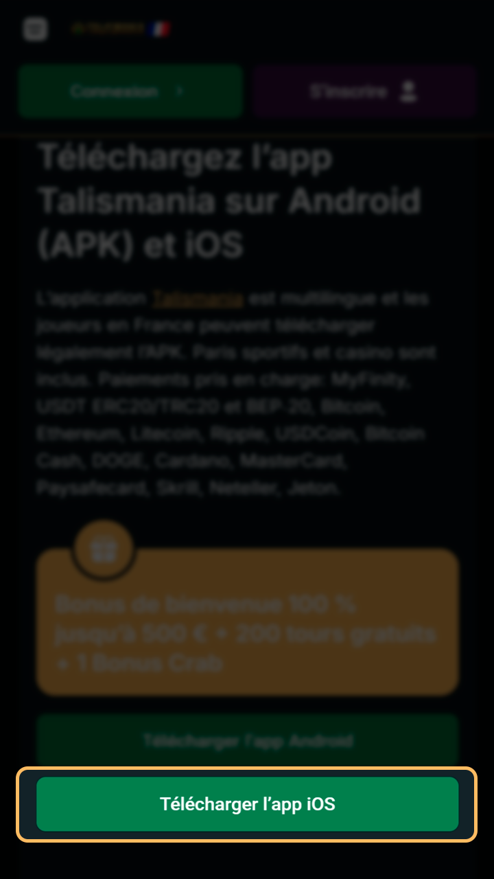 Accès direct au téléchargement iOS pour Talismania.