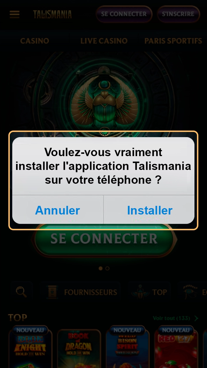 Validez la mise à jour de l'application Talismania sur Android.