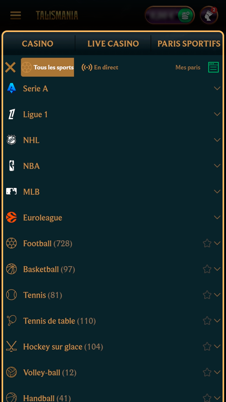 Choix des meilleures cotes sur l'application mobile Talismania.