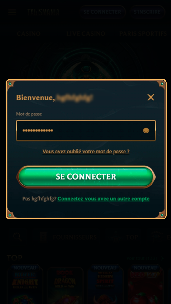Identification sur l'application mobile sécurisée de Talismania.