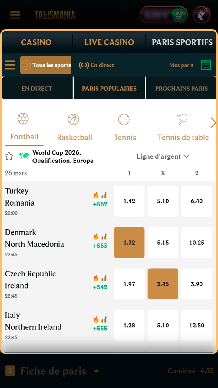 Choisissez vos cotes favorites sur l'application mobile Talismania.