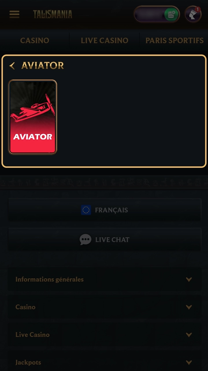 Lancez votre première partie d'Aviator sur l'application Talismania.