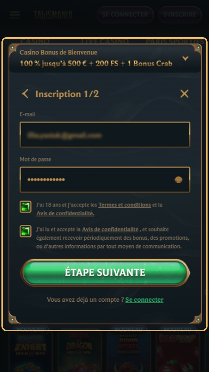 Ouverture de votre compte joueur personnel sur Talismania.