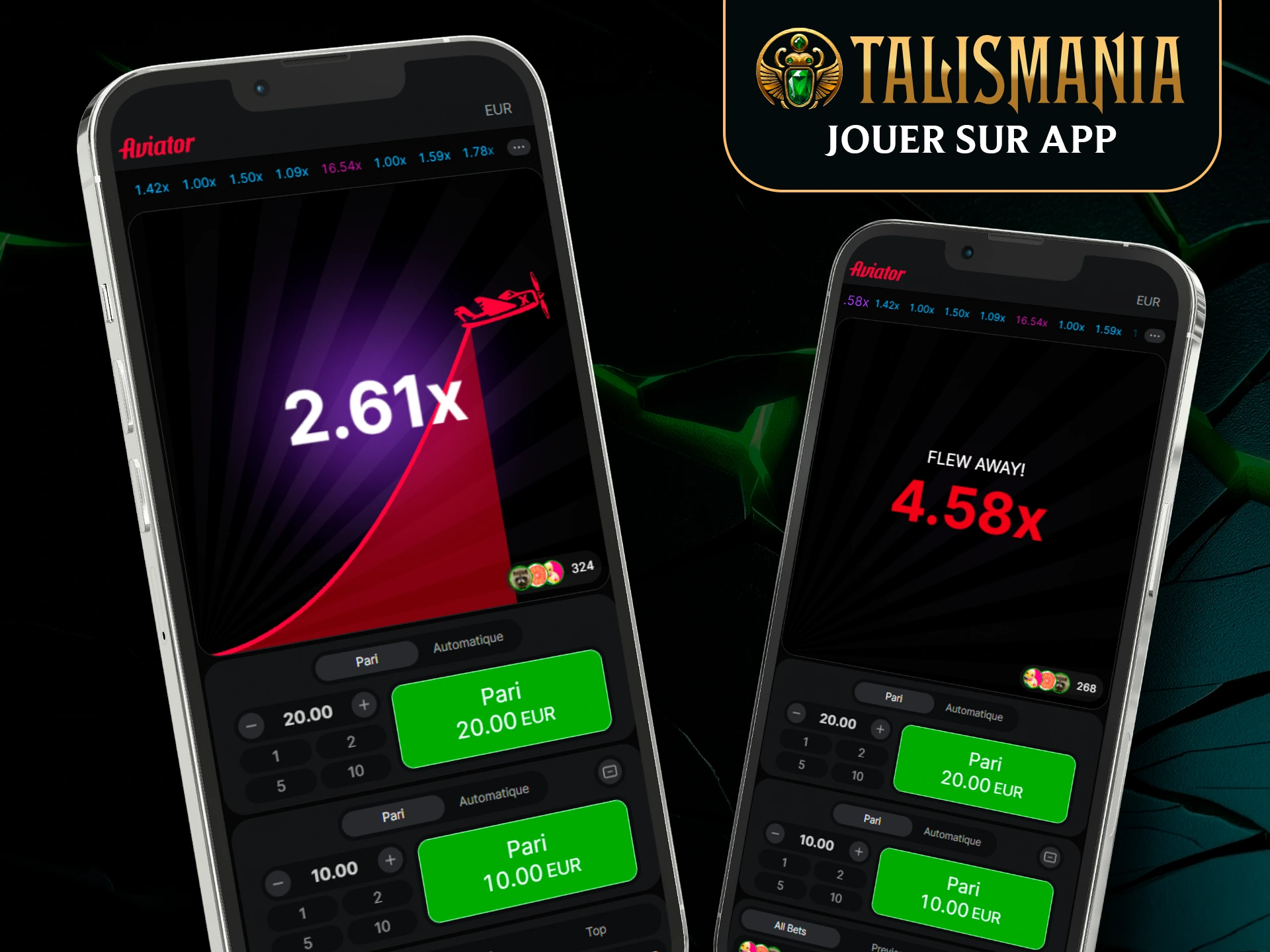 Jouez à Aviator sur l'application pratique de Talismania et remportez des gains.