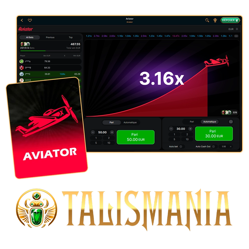 Jouez au jeu crash Aviator en ligne sur Talismania.