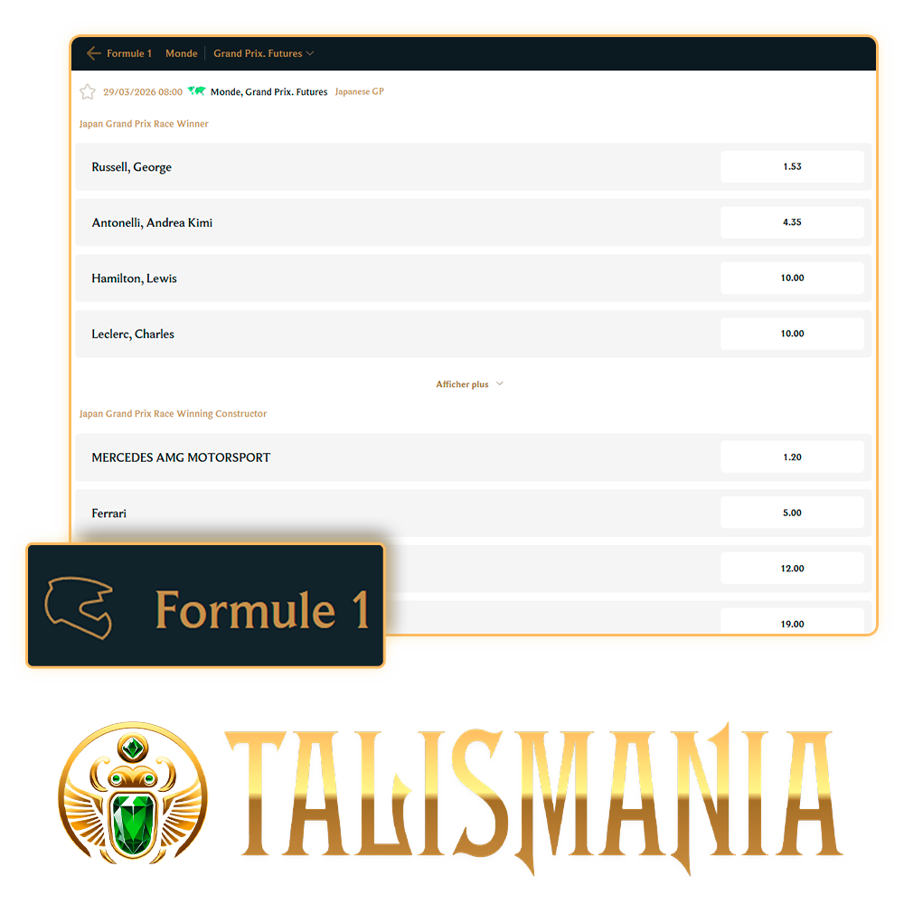 Pariez sur la Formule 1 en ligne avec Talismania.