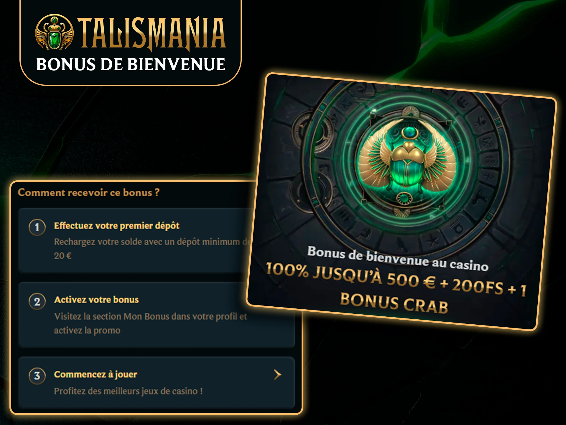 Offre de bienvenue disponible après validation sur Talismania.