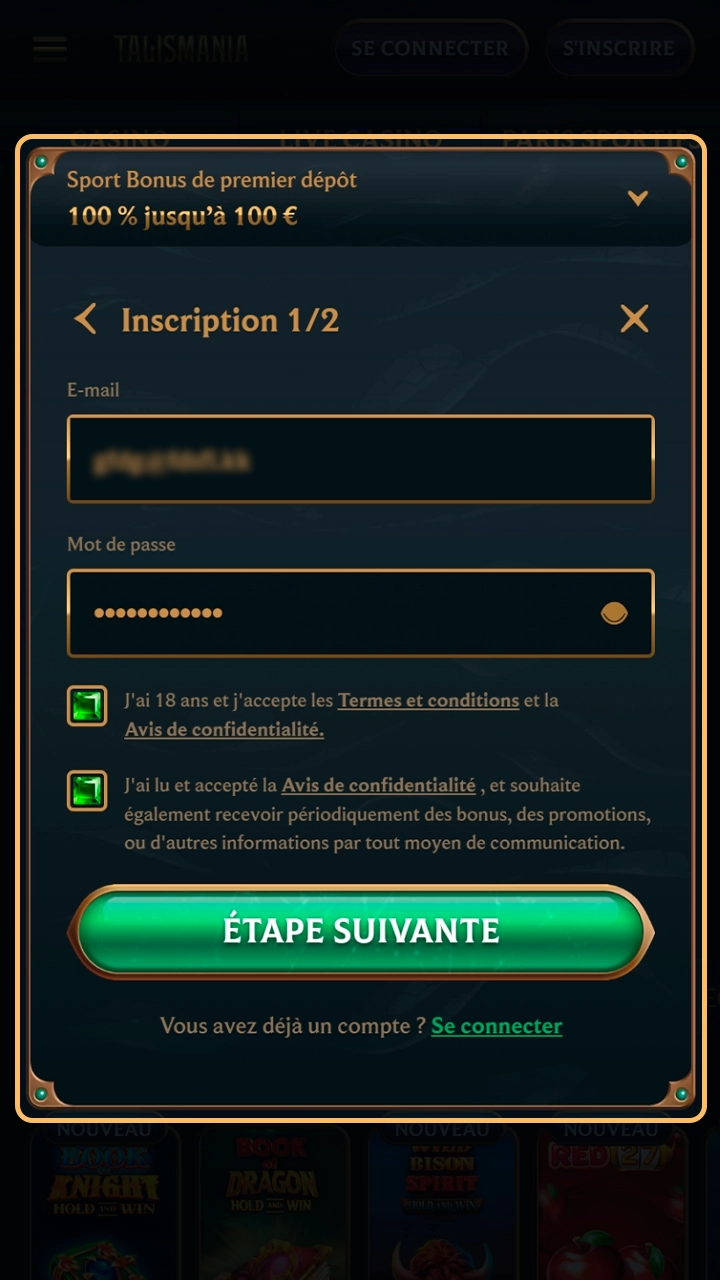 Formulaire de données usagers sur l'interface mobile Talismania.