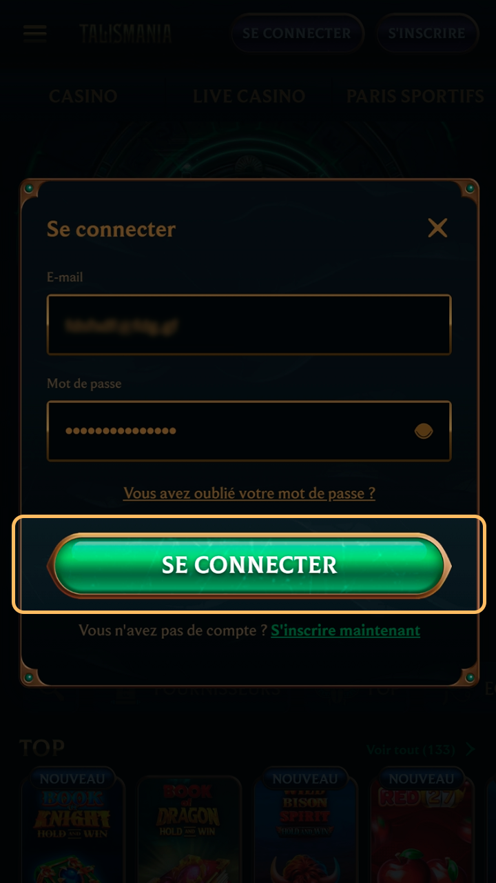 Entrée directe sur votre tableau de bord Talismania.