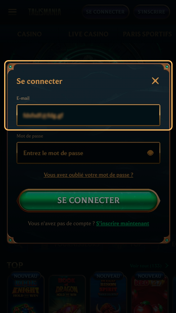 Sélectionnez votre mode de connexion sécurisé sur Talismania.