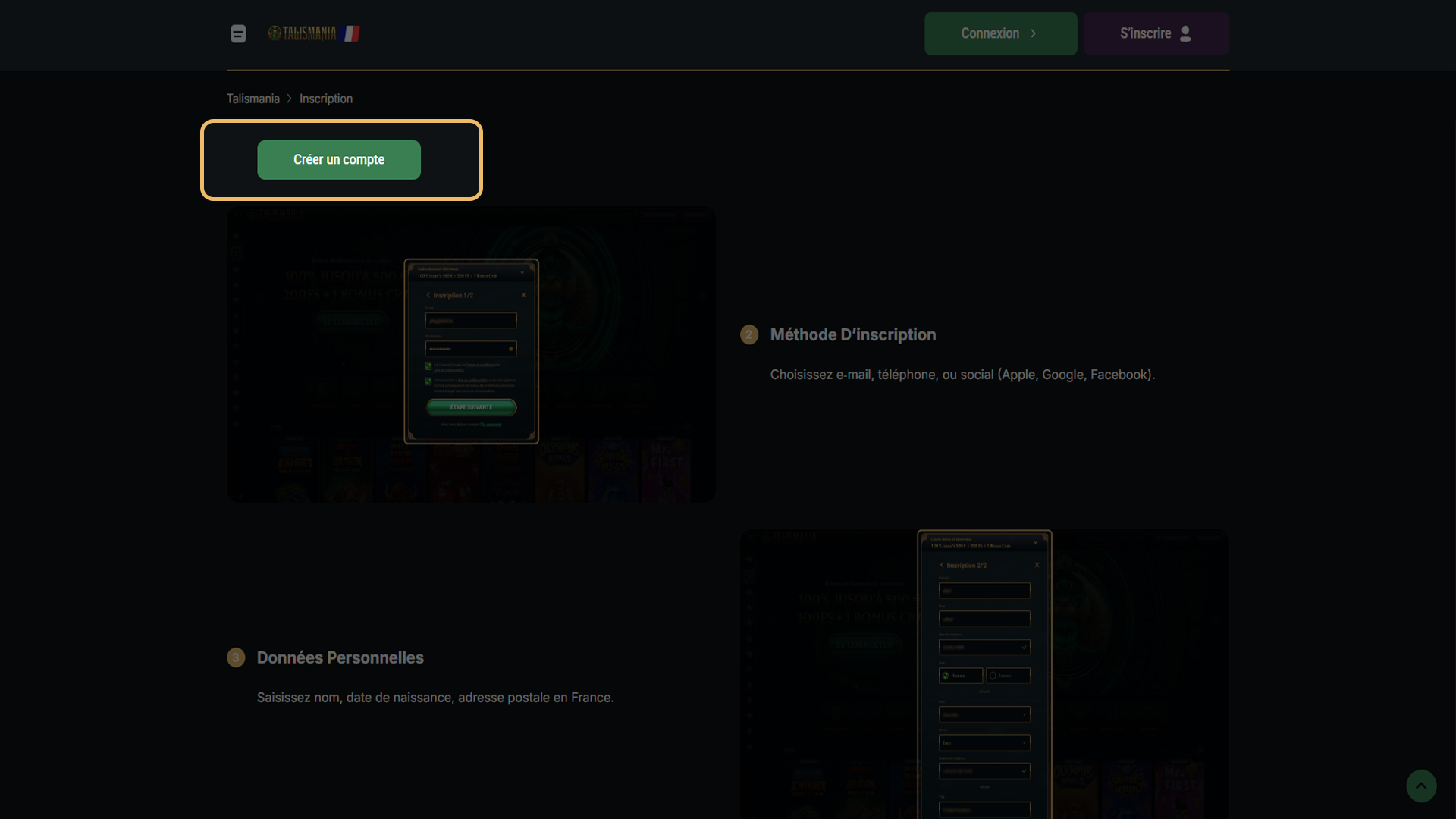 Lancez la procédure d'inscription officielle sur Talismania.
