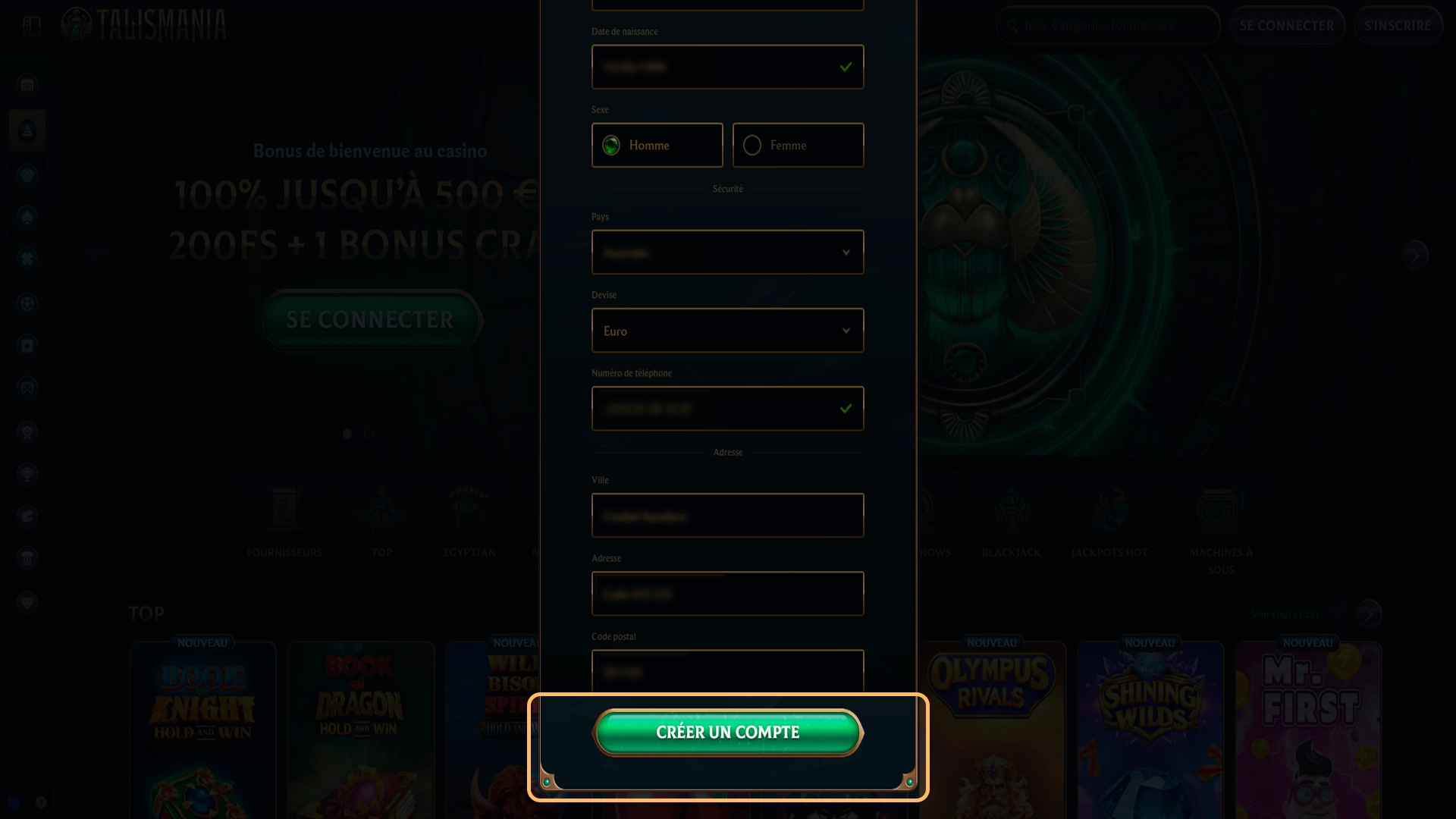 Confirmation finale de votre nouvelle inscription sur Talismania.