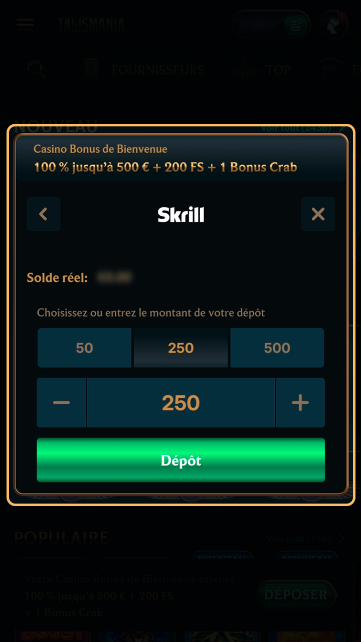 Créditez votre compte en euros pour jouer sur Talismania.