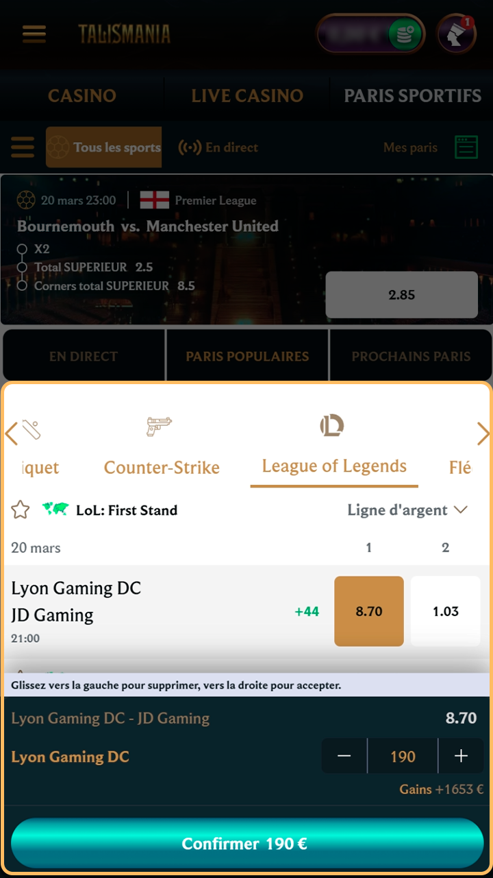Validez votre premier pari League of Legends sur Talismania.