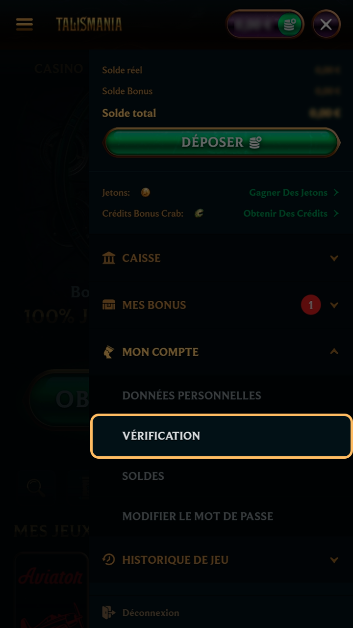 Validez votre compte joueur pour retirer vos gains Talismania.