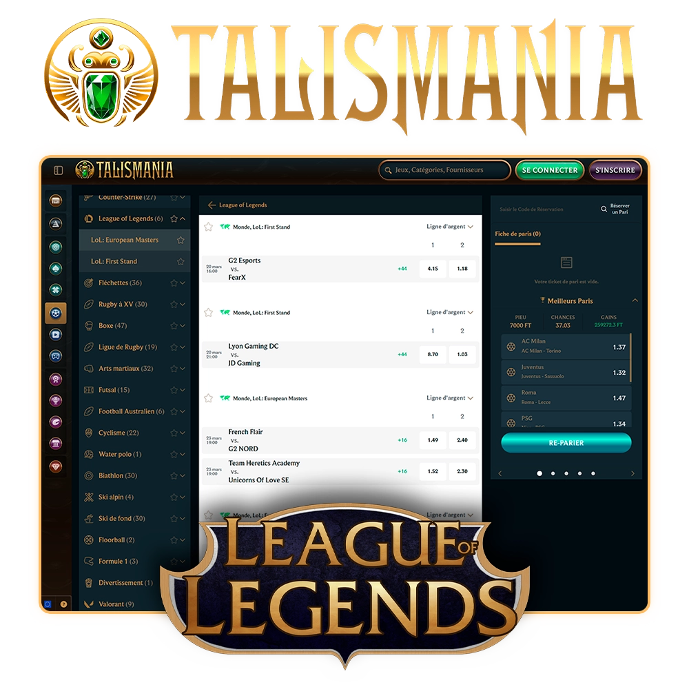 Pariez sur League of Legends avec les meilleures cotes Talismania.